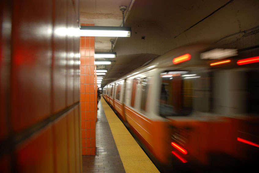 The train passed ______ the tunnel.