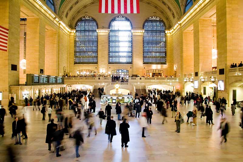 The train station in New York City is a huge one ______ many exits. You have to be careful! 